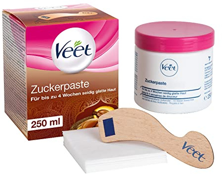 Veet Zuckerpaste Vanilleblüte zur Haarentfernung von Gesicht & Körper, 1 x 250 ml inkl. Holzspatel & Stoffstreifen, Veet Sugaring