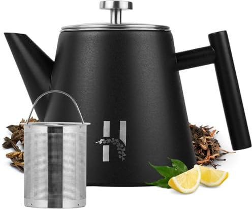 Hanamura Teekanne - Mit Filter - Doppelwandig - Schwarz - 1000ml