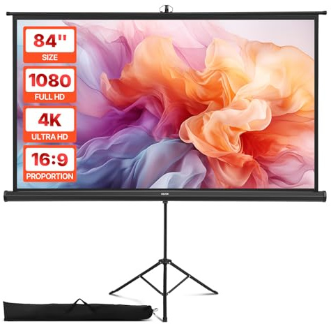 VEVOR Projektionsleinwand Stativleinwand (84 Zoll) mit 160° Weitwinkel, Beamerleinwand für Projektor innen & außen 16:9 4K HD, tragbare Filmleinwand mit Tragetasche für Heimkino Präsentation