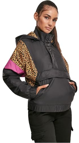 Urban Classics Damen Jacke Ladies Leo Pull Over Jacket mit Animal-Print, Zipper und Bauchtasche, in 4 Farbvarianten erhältlich, Größe XS bis 5XL