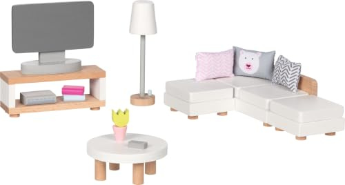 goki 51494 - Puppenmöbel Style, Wohnzimmer - Wohnzimmerausstattung für das Puppenhaus, Puppenhauszubehör (15 teilig)