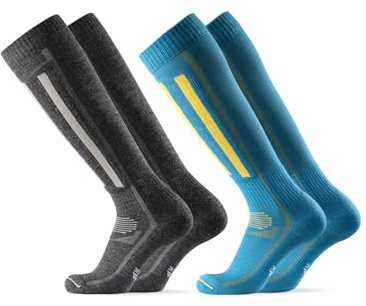 DANISH ENDURANCE Merino Skisocken (1|2 Paar), Thermosocken, Kniestrümpfe, Unisex für Damen, Herren, Kinder, MC (Dunkelgrau, Blau/Gelb), 43-47