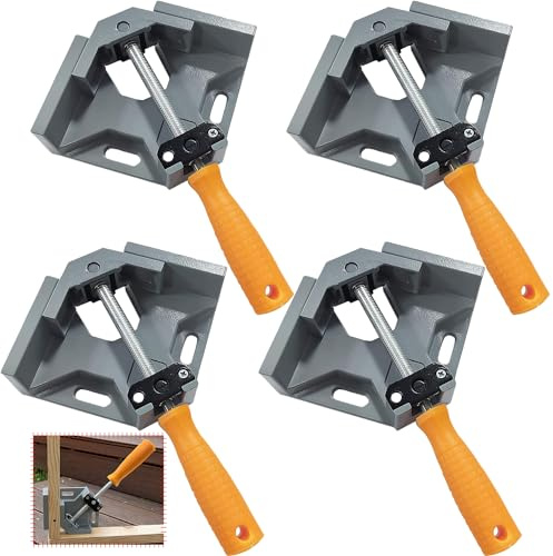 4 Stück Winkelspanner 90 Grad, Aluminium-Legierung Eckspanner, Mit Swing Kiefer, Single Handle, Winkelzwinge für Holzbearbeitung, Engineering Holzbearbeitung Fotorahme (4 Stück)