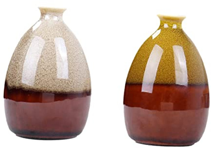 HOMOCONO Kleine Weiße Keramikvasen mit Einfachem Design für Blumen und Pflanzen 2 Stück als Dekorative Desktop Vasen für Zuhause und Büro