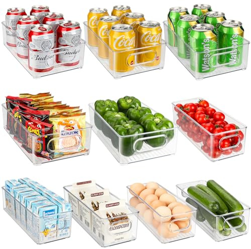 Royouzi Kühlschrank Organizer Set 10er Set, 2 Größe Kühlschrank Organizer mit Griff, für Küche,Speisekammer,Schränke,Regale,Schublade,Badezimmer-BPA Frei