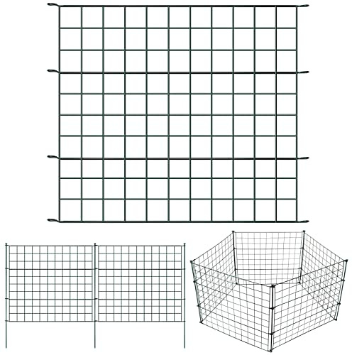 Lospitch Teichzaun Set Gartenzaun, 33tlg Set Zaun Teich Steckzaun mit 15 Zaunelemente & 18 Befestigungsstäben, Metallzaun Grün, Freigehege, Gartenzaun, Tiergehege (15x Gerade), BBX-6106-M3WJ