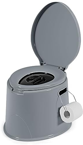 COSTWAY Campingtoilette tragbar, Reisetoilette bis 200 kg belastbar, Mobile Toilette mit abnehmbarem Eimereinsatz, Toilettenpapierhalter, für Camping, Wandern und Reisen