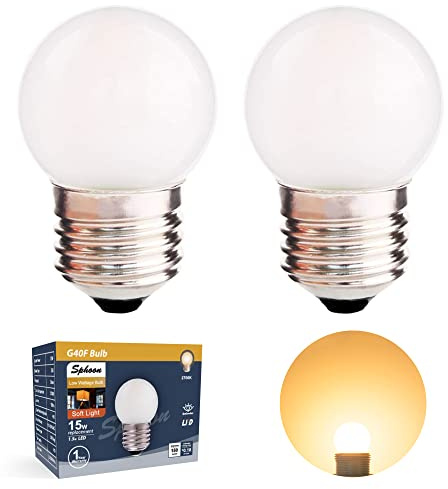 Yexati Aonelas Sphoon G40 1,5 W Low Wattage LED Bulb entspricht 15 Watt LED Leuchtmittel Standard E26 Sockel G14 Small Low Power Light Bulb, Frosted, Warmweiß, 2700 K, CRI 90+, 150 lm, 2 Stück
