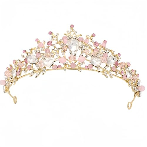Mädchen Kristall Tiara Krone mit Kamm Rosa Frauen Prinzessin Stirnband Geschenk für Kostüm Hochzeit Abschlussball Geburtstag Kuchen Topper Weihnachtsfeier Festzug Haarschmuck Geschenk Schmuck
