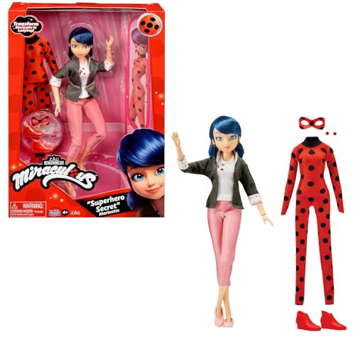 BANDAI – Miraculous Ladybug – Marinette & Ladybug Modepuppe – Bewegliche Puppe 26 cm mit 2 Outfits – Miraculous Spielzeug Gelenkpuppe – Kinderspielzeug ab 4 Jahren – P50355