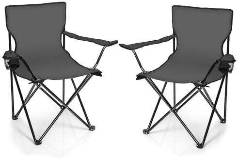 BigDean 2X Faltstuhl DUNKELGRAU Campingstuhl Anglerstuhl mit Getränkehalter & Tragetasche - Anglersessel klappbar - Klappstuhl Gartenstuhl Faltstuhl Relaxsessel Angelsessel faltbar