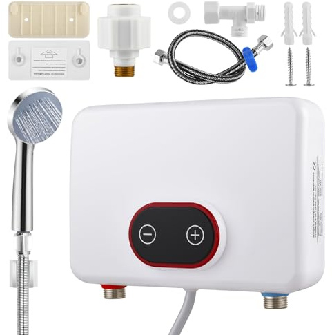 Strixorn Elektrischer Durchlauferhitzer 5,5kW, 220V Instant Warmwasserbereiter mit Digitaldisplay & 3-Stufen-Leistungsmodus, IPX4 30-52℃ für Dusche, Küche & Garten [Energieklasse A] - Mit Regen
