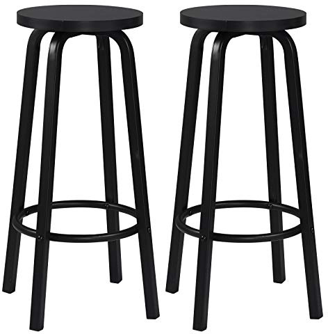WOLTU Barhocker 2er Set, Barstuhl 72cm mit Fußstütze und Rutschfesten Pads, Runde Tresenhocker, für Küchen, Wohnzimmer, Esszimmer, Bar, Metall, Schwarz