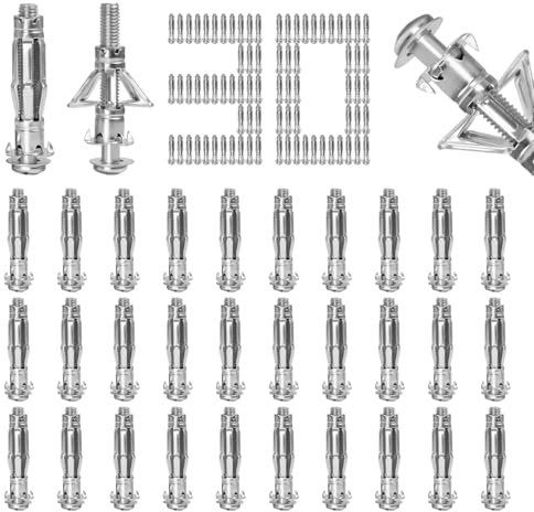 30 Stück Kohlenstoffstahl Hohlraumdübel Typ Petal Verzinkte Schrauben Dübel Set M6*52mm Spreizdübel Hochfeste Hohlwanddübel Hohlraumdübel Metall für Hohlwände Hohlziegel Holzplatten Gipskartonplatten
