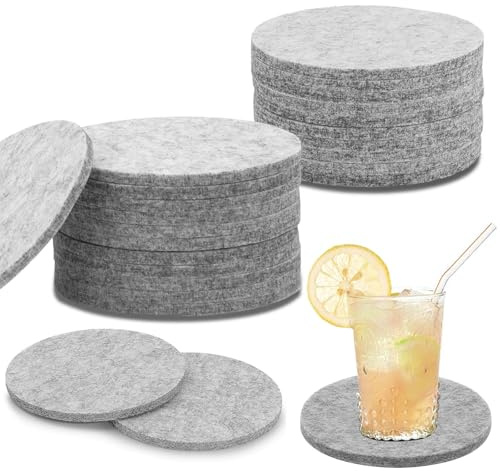 30 Set LAINIKE Filzuntersetzer Rund - Glasuntersetzer Waschbar, Rutschfest, Hitzebeständig für Tassen, Tisch, Bar, Getränke (Grau)