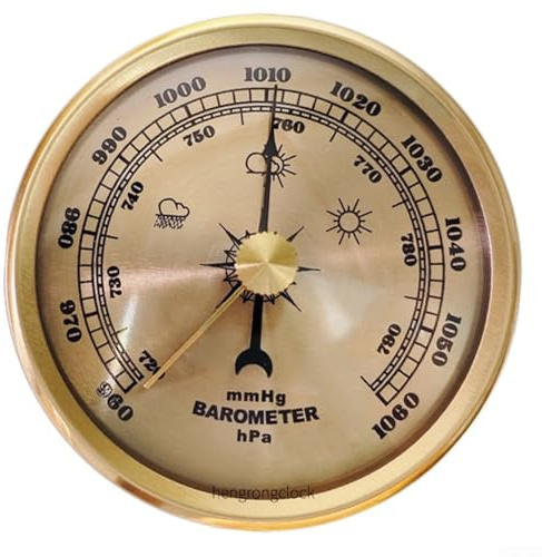FACULX Analoges Barometer mit Thermometer-Hygrometer, 3-in-1-Wetterstation für Innen- und Außenbereich, Metallrahmen, mechanisches Barometer (Gold)