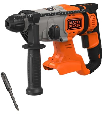 BLACK+DECKER 18V Akku-SDS-Plus-Bohrhammer, 1.2J Schlagenergie, 3 Modi, Inklusive 6mm Beton-Bit und Kit-Box, BCD900B-XJ