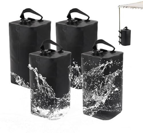 Pavillonstandfüße Wasser 4er Set, Gewichte für Pavillon, Tragbare 10L Wassergewichtstaschen, PVC Pavillion Beschwerung Sandsäcke Wiederverwendbar Windfeste Fixierung für Pop-Up, Gartenzelte (Schwarz)