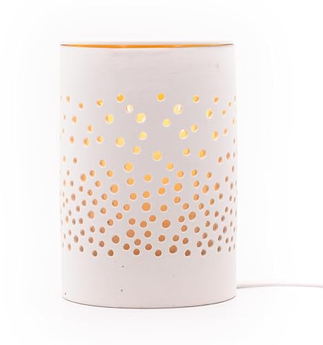 Candle-Brothers Elektrische Duftlampe Dots | Aromalampe Keramik Weiß | Für Duftöle & Wachsmelts | Raumduft Lampe | Duftlampe elektrisch | Beduftung für Wohnzimmer Schlafzimmer Flur