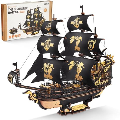 ROKR 3D Puzzle Holzpuzzle Modellbau, Boot Holzbausatz Die Seahorse Barque, Weihnachten Geburtstagsgeschenk für Jugendliche und Erwachsene, The Seahorse Barque MCB02