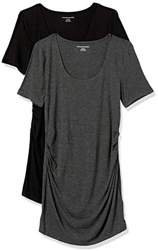 Amazon Essentials Damen Kurzärmeliges Umstands-T-Shirt mit U-Ausschnitt und Raffung, 2er-Pack