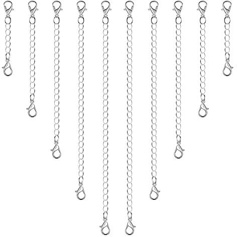 Anezus 10 Stück Halskettenverlängerungen, Schmuckverlängerungen für Halsketten, Silberarmbänder, Kettenverlängerungen für Halsketten, Armbänder und Schmuckherstellung (verschiedene Größen)