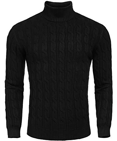 COOFANDY Herren Rollkragen Pullover Zopfmuster Feinstrick Pulli | Slim Fit Langarm Pullover, Männer Strickpullover, Weiches Basic Rolli, Turtleneck Rollkragenshirt Sweater