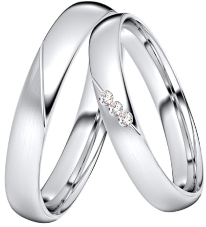 DOOSTI Trauring/Ehering/Partnerring - SWEET Silber 925/- Silber Ring - hochwertiger Silberring - Damen und Herren Variante (Ring mit Stein, 52)