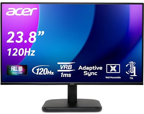 Acer EK241Y G Monitor 23,8 Zoll (60 cm Bildschirm) Full HD, IPS, 120Hz HDMI, 75Hz VGA, 4ms (GTG), HDMI 1.4, VGA, AdaptiveSync