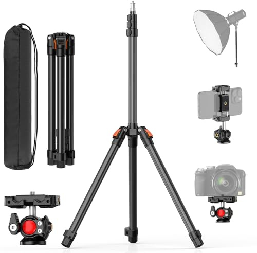 XXZU 210cm/83in Lichtstativ mit Kugelkopf, Kamera Beleuchtungsstativ Umkehrbares Tragbares Studio-Beleuchtungsstativ mit Tasche für Kamera/Telefon/Webcam/Blitzlicht/Projektor/Softbox