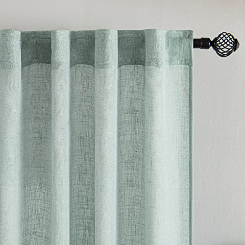 MIULEE Gardinen mit Kräuselband Leinen Vorhang 2er Set Türkis 260x140 cm | Halbtransparent Leinenoptik Schiebevorhang, Modern Voile Vorhänge für Wohnzimmer Schlafzimmer