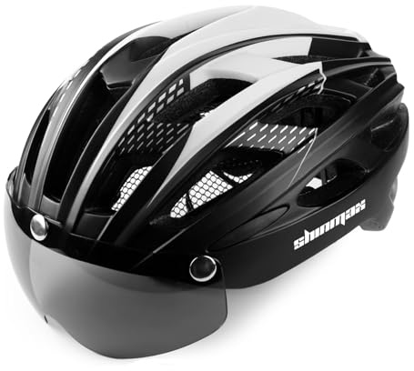 Shinmax Fahrradhelm Herren Damen Fahrradhelm mit Visier Magnetische Abnehmbarer Schutzbrille Fahrradhelme mit Licht Erwachsene Rennrad Einstellbarer Atmungsaktiv Sicherheitsschutz MTB Helm