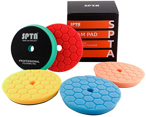 SPTA 5tlg 125 mm Hex-Logik Polierschwämme Wachs Schwämme Auto Polierschwamm Polierpad Polieren Pad Schwamm Polierschaum Set für 125mm Exzenter Poliermaschine Schleifmaschine