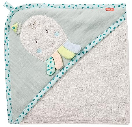Fehn Kapuzenbadetuch Oktopus – Bade-Poncho aus Frottee mit Kapuze und niedlichem Oktopus Motiv – saugstark & kuschelweich – für Babys und Kleinkinder ab 0+ Monaten