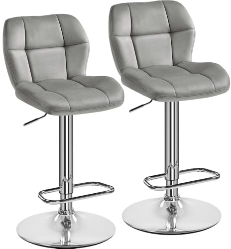 Yaheetech Barhocker 2X Höhenverstellbar Barstühle mit Samt-Bezug Hellgrau | 360°Drehbar Küchenstühle, mit Rückenlehne und Fußstütze, Sitzhöhe 62,5 cm - 84,5 cm, für die Küche