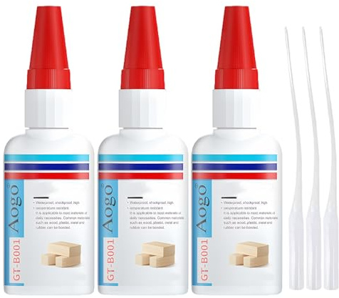 3 Pcs Holzleim Extra Stark Holzkleber 30g Holzleim Express Sekundenkleber Extra Stark, Transparent Wasserfest für Alle Holzarten Holzmöbel DIY Holzhandwerk Wood Glue Mit 3 Tropfer