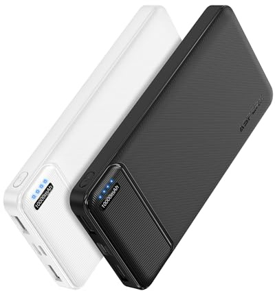 AsperX Power Bank 10000mAh 2 Stück, Slim Klein Aber Stark Externer Handyakkus, USB C Eingang und Ausgang Powerbank, Tragbares Ladegerät mit 4 Ports kompatibel mit iPhone, iPad, Huawei, Tablet