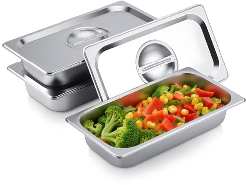 GN Behälter mit Deckel 1/3, 32,5x17,5x6,5CM Stapelbar Panierschalen Set | 3-Teilig, Langlebig Gastro Edelstahl Behälter mit Deckel (Dicke 8mm), Rostfestigkeit Panierstrasse für Panieren, Marinieren