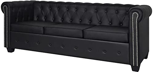 Emmtore Chesterfield-Sofa 3-Sitzer Kunstleder Ledersofa Polstersofa Loungesofa Schwarz