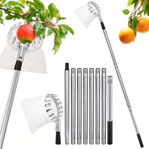 Ambolio Obstpflücker,4.2 m Fruit Picker with Telescopic Handle, Fruit Picker Diameter 16 cm, Fruit Collector, Apple Picker, Cherry Picker,Fruit Picker for Reaching Inaccessible Places in Fruit Trees