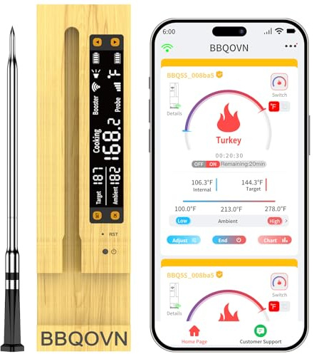 WLAN Sub-1G Fleischthermometer mit unbegrenzter Reichweite, digitaler Smart-Basis & 7 NIST-zertifizierten Sensoren –Umgebungstemperatur-Überwachung für BBQ,Grill,Ofen &Smoker