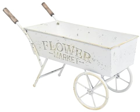 Z² BellaDecor Farmhouse Kleiner Blumenwagen mit Holzgriffen, Metallwagen-Pflanzgefäße für Outdoor-Pflanzen, Gartenpflanzer mit Wagenrädern, dekorativer Schubkarre, Pflanzwagen für Terrasse, Garten,