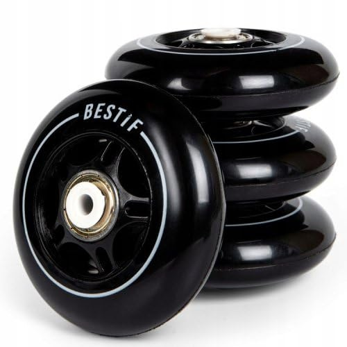 BESTIF Inline skates Rollen Kautschuk Ersatzrollen 4 Stück Set | Hochwertige Inliner Wheels Räder mit Kugellager ABEC 9 (Schwarz, 72x24mm)