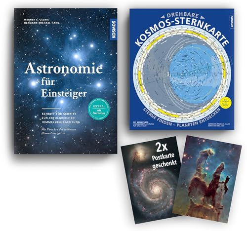 Astronomie Bücher Set für Einsteiger – Sternkarte & Himmelsbeobachtung - Inkl. Drehbare Kosmos-Sternkarte, Ratgeber ‚Astronomie für Einsteiger‘ + 2 exklusive Postkarten mit Galaxien
