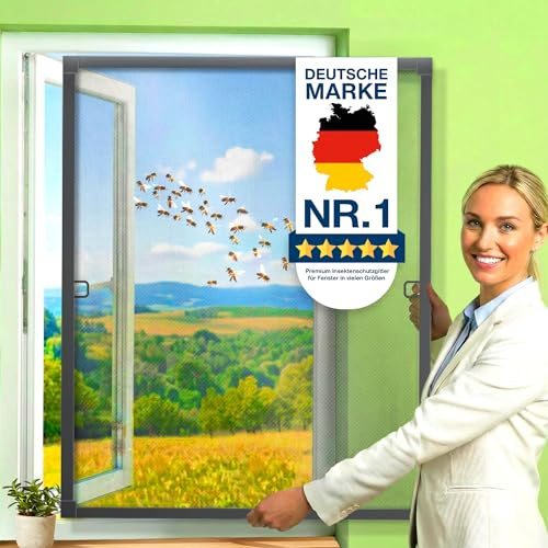 KESSER® Fliegengitter Fenster 100x120cm Mückenschutz mit Aluminium Rahmen, Spannrahmen Fliegengitter ohne Bohren, Insektenschutz, Moskitonetz Fliegennetz für Fenster einfach montieren, Anthrazit