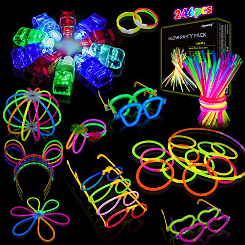 Segotendy 246PCS Knicklichter Party Set,100 Leuchtstäbe 10 Fingerlicht | Knicklichter Kinder,Glow Sticks für Neon Party,Festival Gadget,Wunderkerzen Hochzeit,Halloween Weihnachten, Silvester Deko