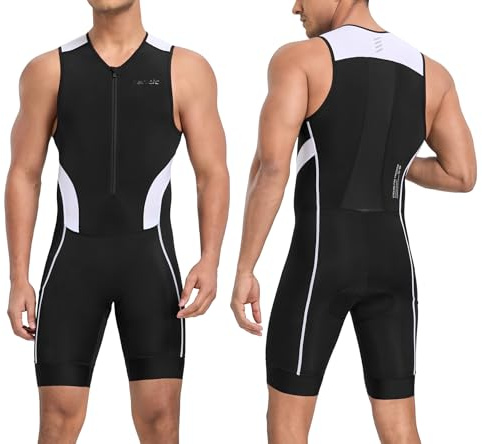 Santic Herren Triathlonanzug Gepolstert Einteiler Ärmellos Pro Triathlon-Anzug Rennsport Trisuit Kurzarm Radsportanzug für Radfahren Schwimmen Laufen Weiß M