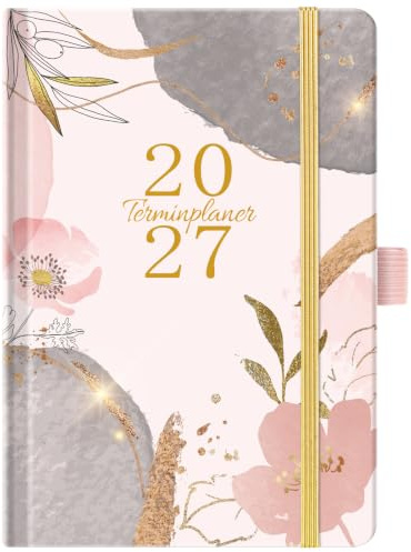 Taschenkalender 2026 2027 - A6 Terminkalender von August 2026 bis Juli 2027, Wochenplaner a6, Kalender 2026 2027 Buchkalender mit Innentasche, Elastischer Verschluss, 16×10×0.5cm - Rosa