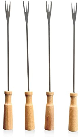 Boska Fonduegabeln Oslo/für Käse- oder Schokolatfondue/Edelstahl/Holz/Braun/Silber / 270 mm
