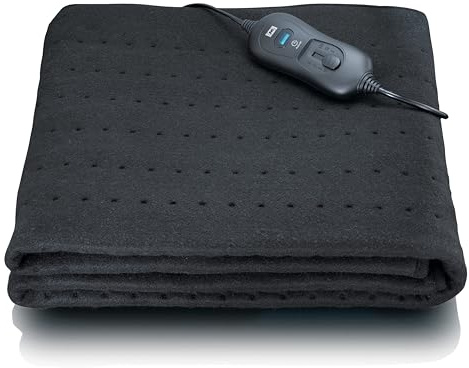 Melissa 16760050 Elektrische Heizdecke - Waschbar, 3 Temperaturstufen mit LED-Anzeige, Überhitzungsschutz, Automatische Abschaltung, 80x150 cm, Schwarz